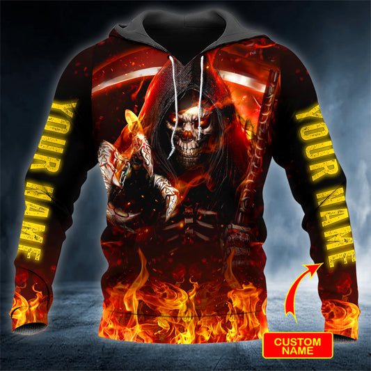 Grim Reaper Flaming Skull Personalized  3D All Over Printed Unisex Hoodie US Size