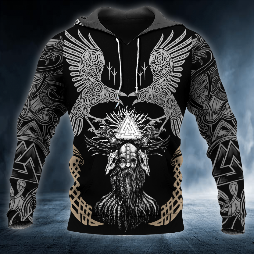 Raven Tattoos The Valknut Symbol Odin King Viking Skull 3D All Over Printed Unisex Hoodie US Size