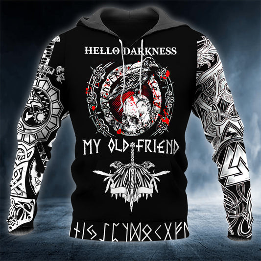 Hello Darkness My Old Friend Raven On Skull Viking 3D All Over Printed Unisex Hoodie US Size