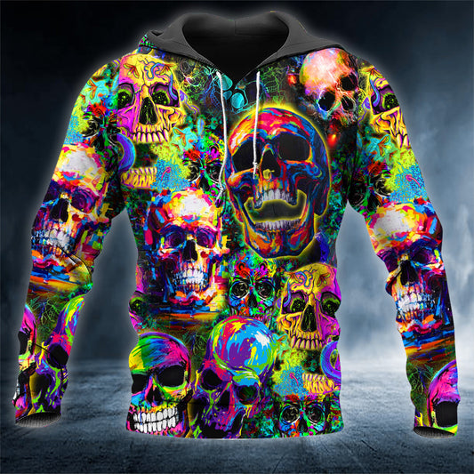 Colorful Abstract Trippy Skull 3D All Over Printed Unisex Hoodie US Size