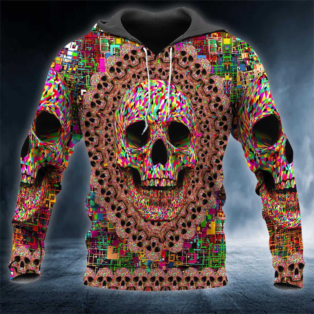 Mosaic Pattern Colored Skull 3D All Over Printed Unisex Hoodie US Size