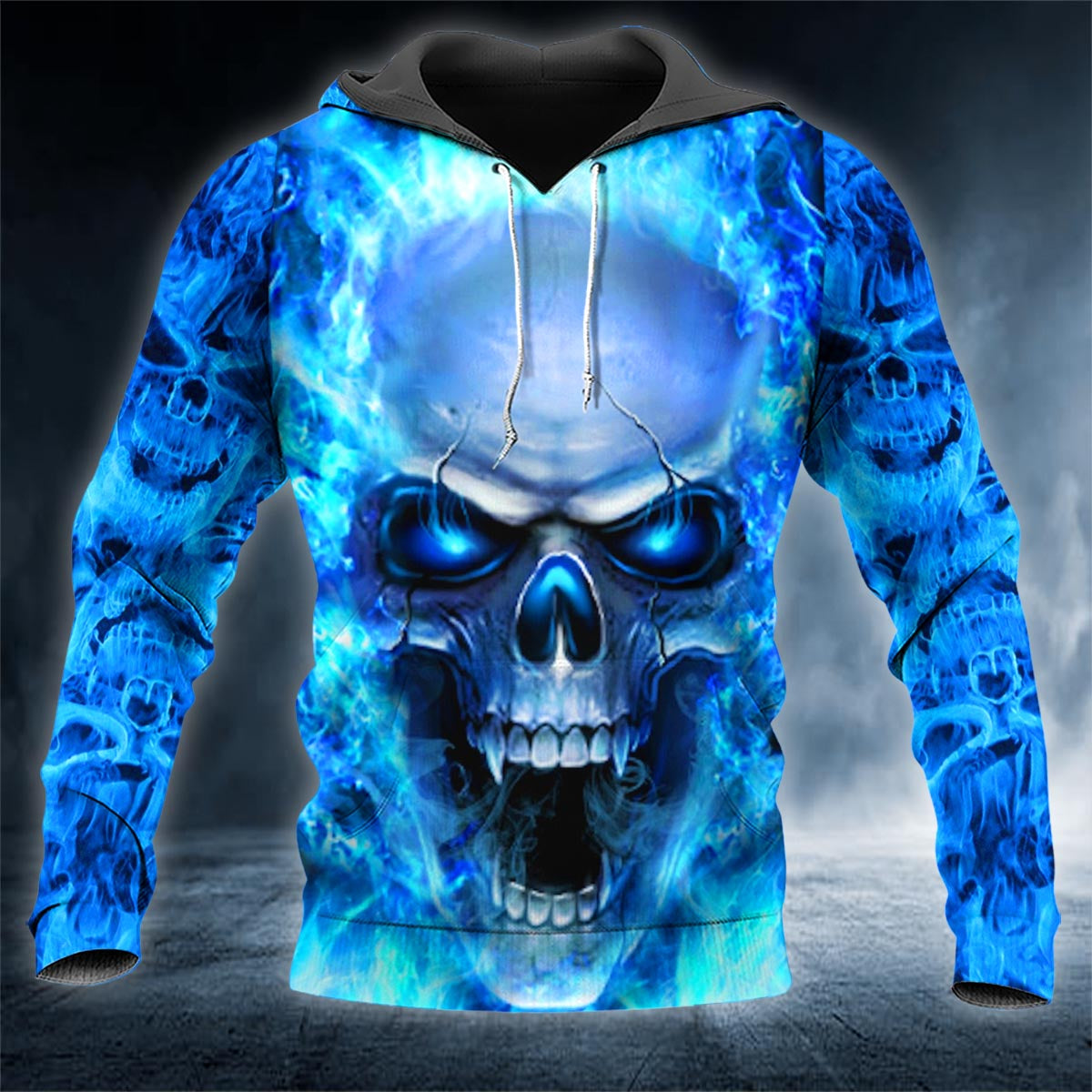 Blue Flaming Ghost Skull 3D All Over Printed Unisex Hoodie US Size