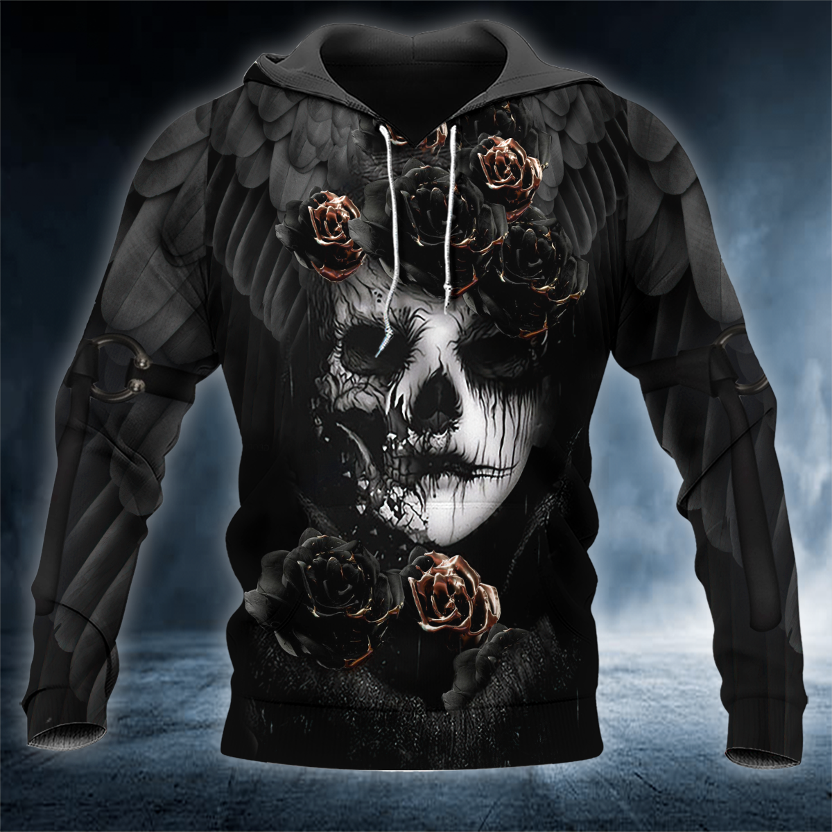 Black Roses Angel Demon Skull 3D All Over Printed Unisex Hoodie US Size