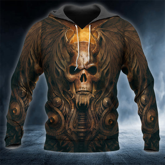 Brown Horned King Skull 3D All Over Printed Unisex Hoodie US Size