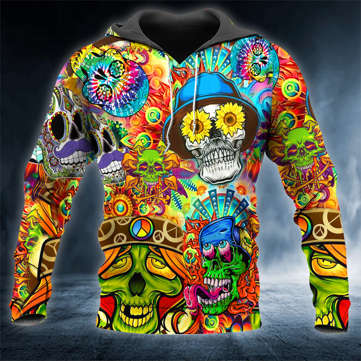 Colorful Hippie Skull 3D All Over Printed Unisex Hoodie US Size