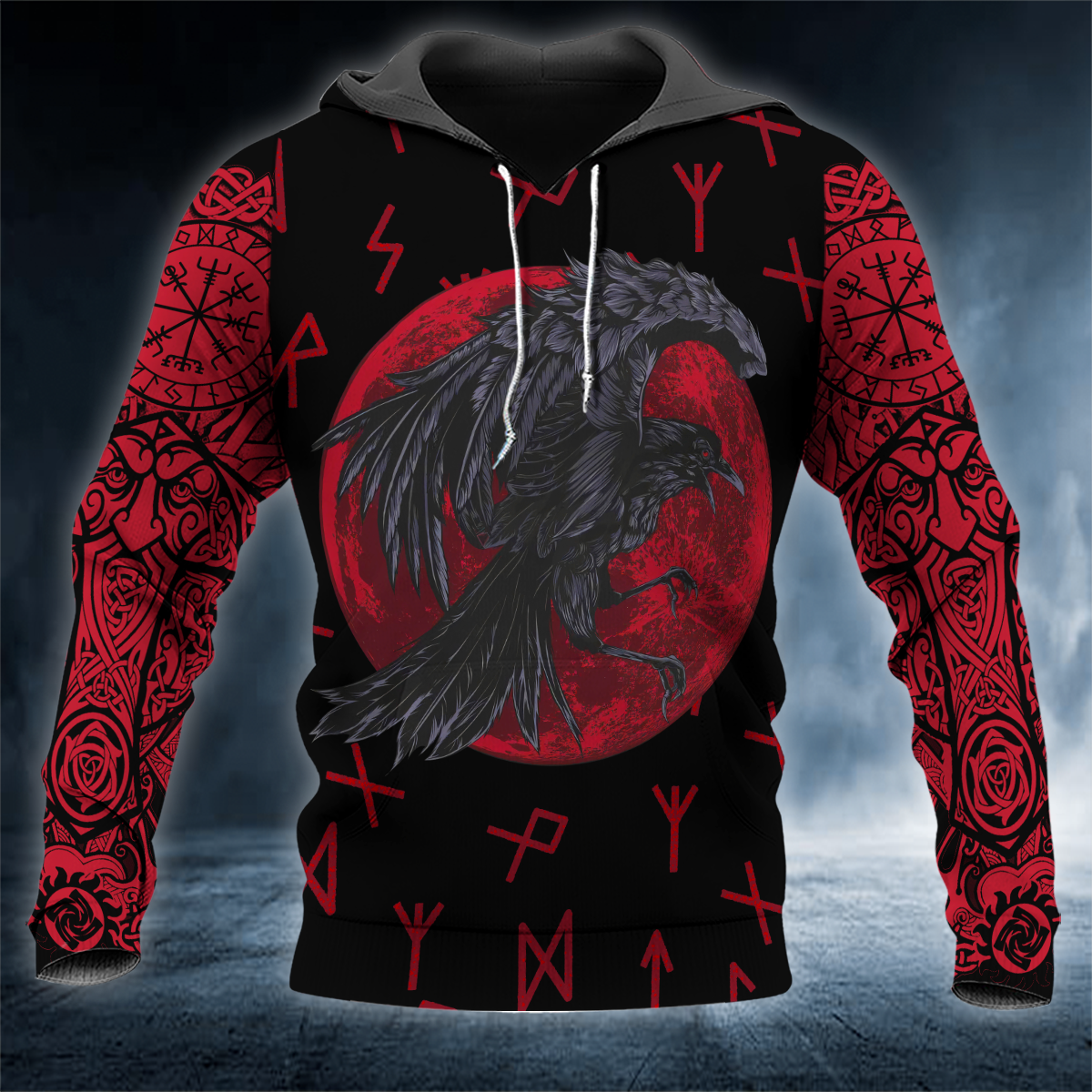 Odin King Blood Moon Raven Viking 3D All Over Printed Unisex Hoodie US Size