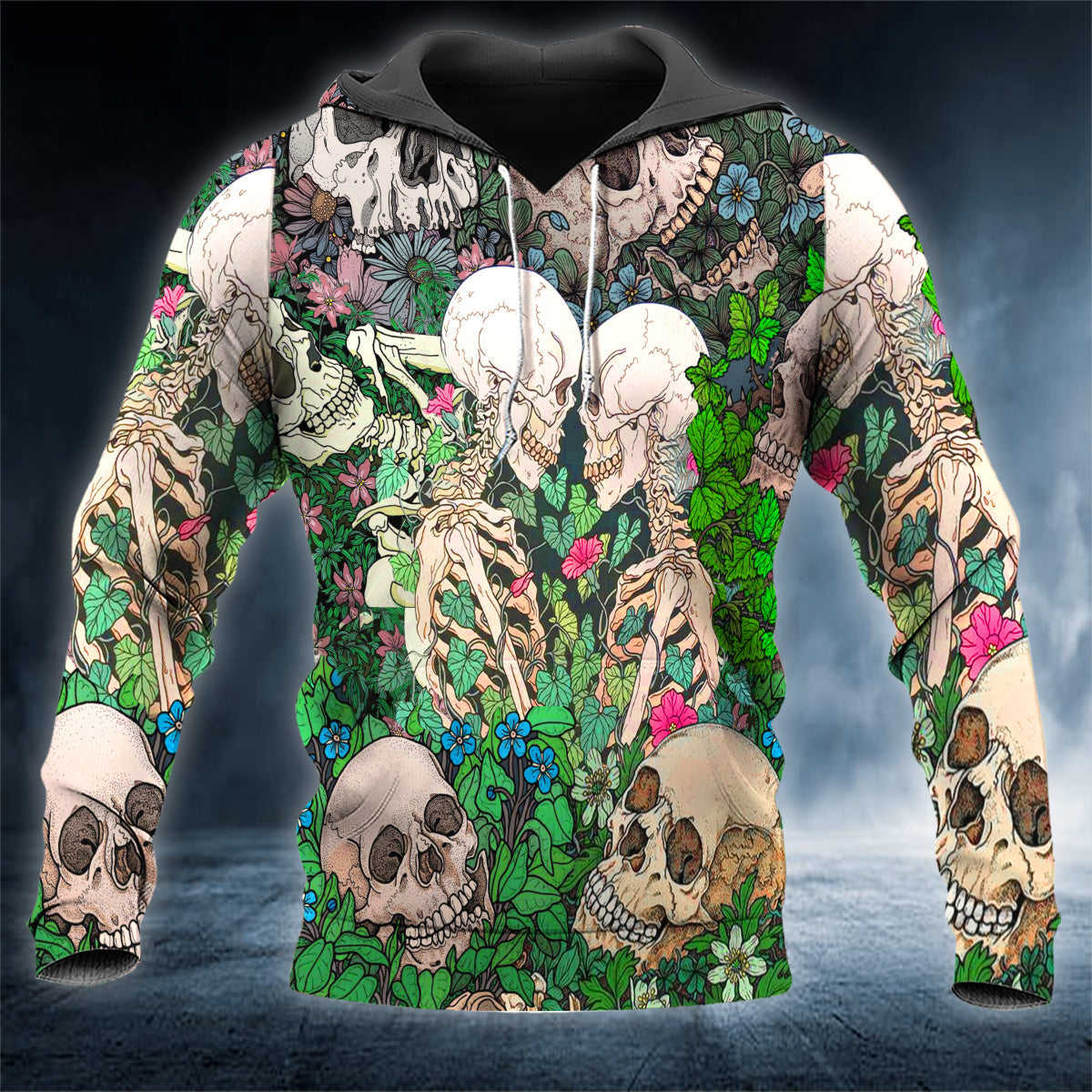 Skeleton Love Floral Skull 3D All Over Printed Unisex Hoodie US Size