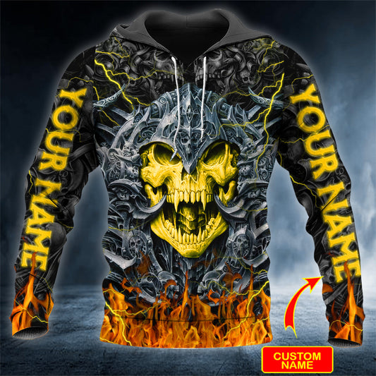 Warrior Fire Skull Personalized 3D All Over Printed Unisex Hoodie US Size