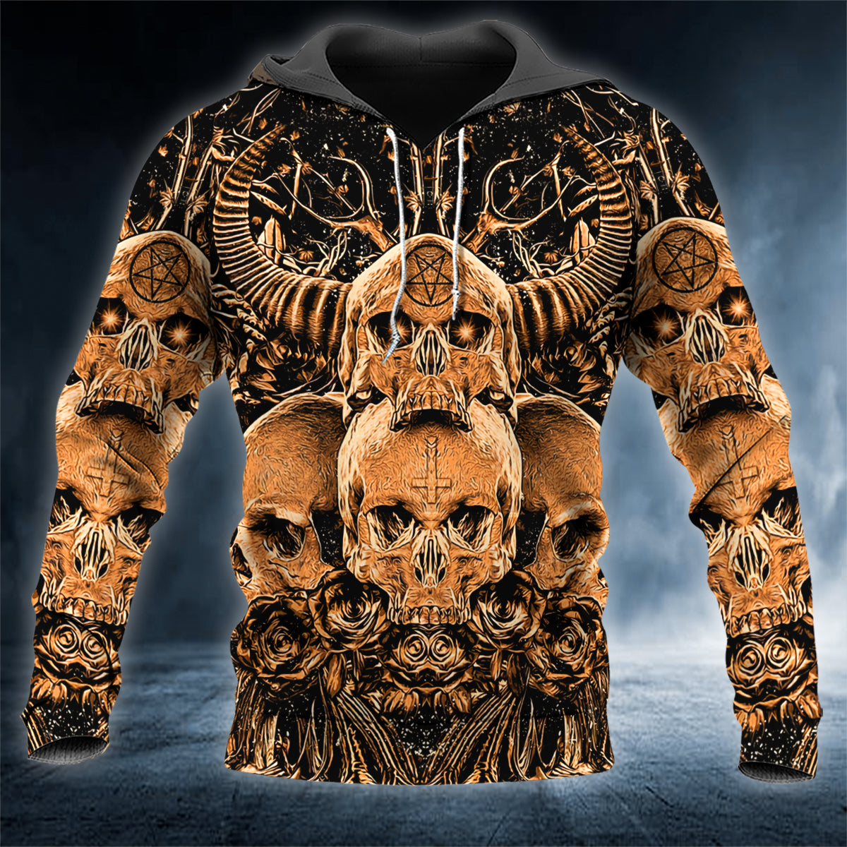 Satanic Zombie Skull 3D All Over Printed Unisex Hoodie US Size