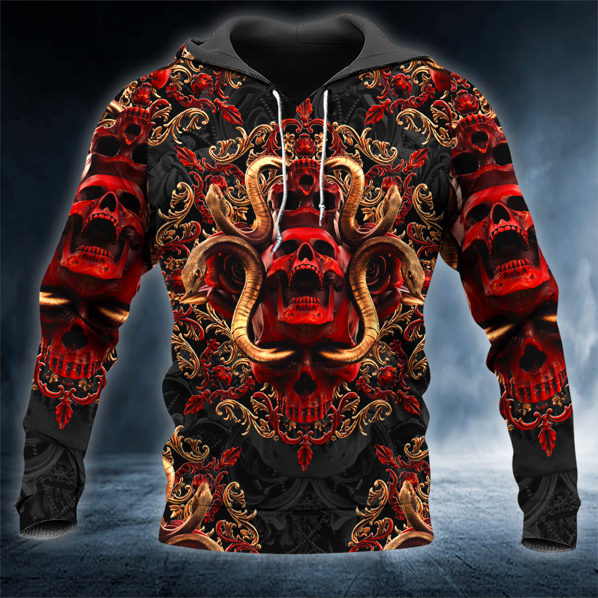 Satanic Snake Serpents Skull 3D All Over Printed Unisex Hoodie US Size