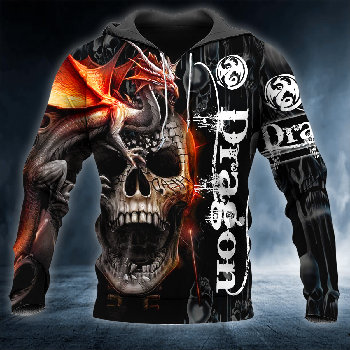 Dragon Warrior Skull 3D All Over Printed Unisex Hoodie US Size