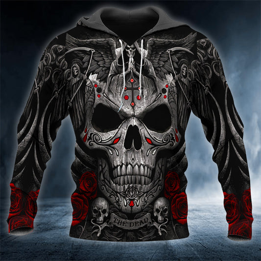 Grim Reaper Pray King Skull 3D All Over Printed Unisex Hoodie US Size