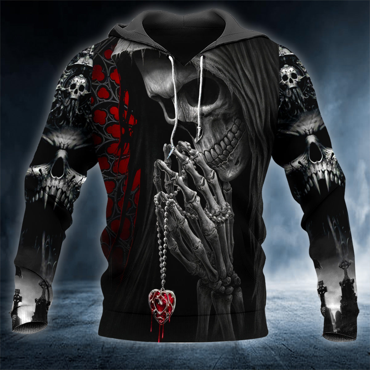 Grim Reaper Prayer Skull 3D All Over Printed Unisex Hoodie US Size