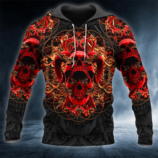 Red N Black Satanic Baphomet Skull 3D All Over Printed Unisex Hoodie US Size