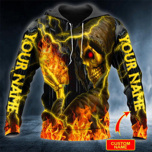 Grim Reaper Holding Dead Fire Skull Personalized 3D All Over Printed Unisex Hoodie US Size