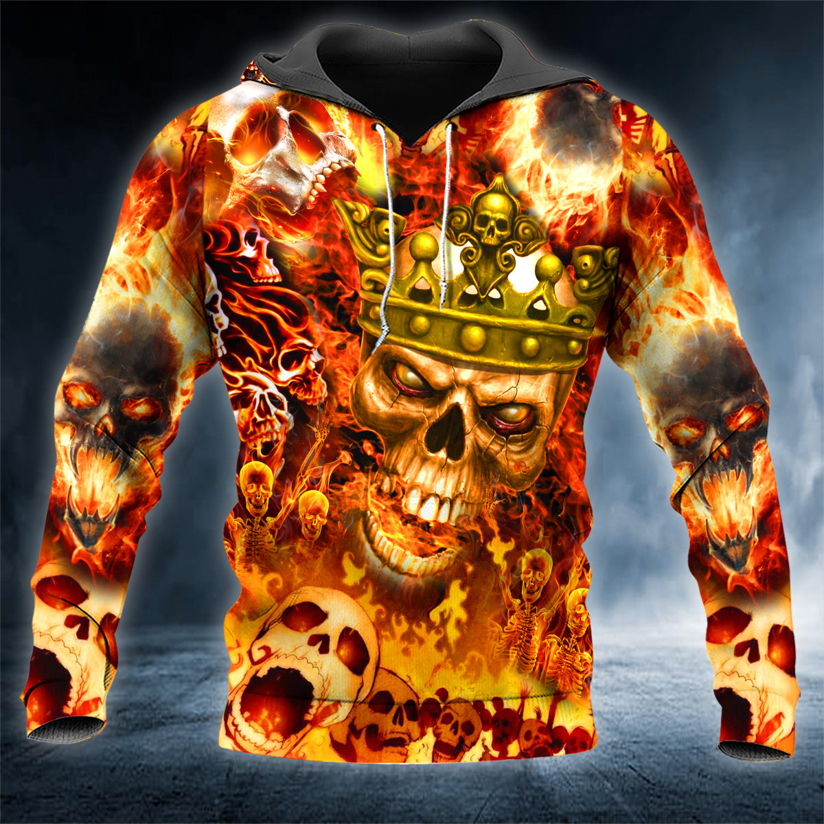 King Crown Fire Skull 3D All Over Printed Unisex Hoodie US Size