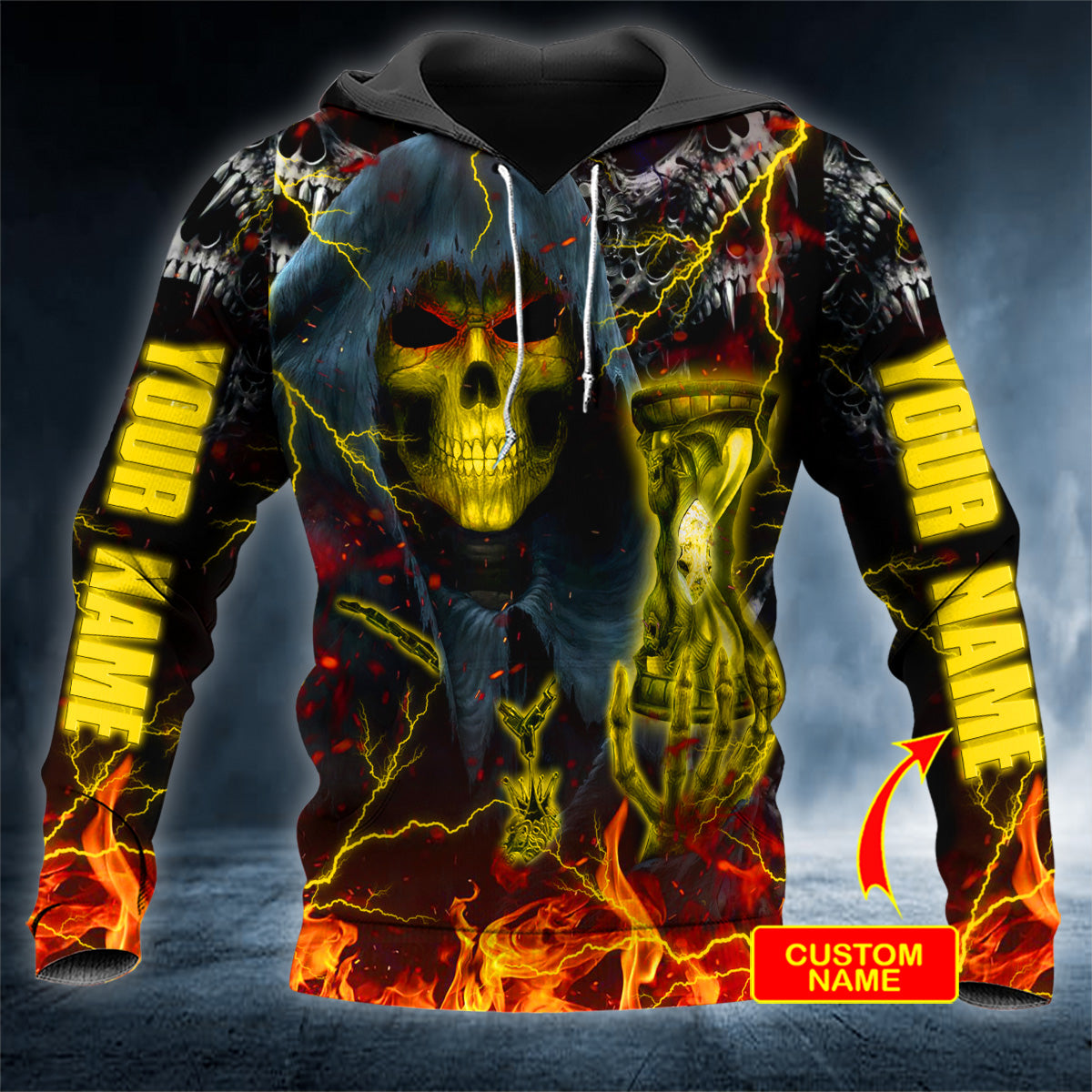 Hourglass Grim Reaper Fire Skull Personalized 3D All Over Printed Unisex Hoodie US Size