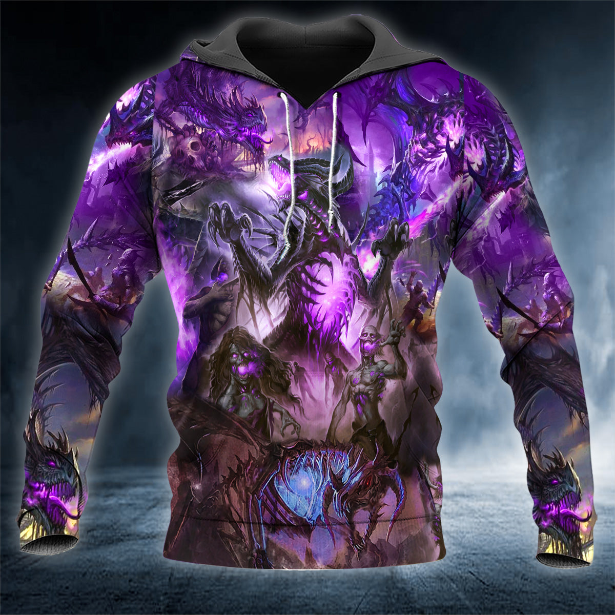 Fantasy Combat Dragons vs Zombies Skull 3D All Over Printed Unisex Hoodie US Size