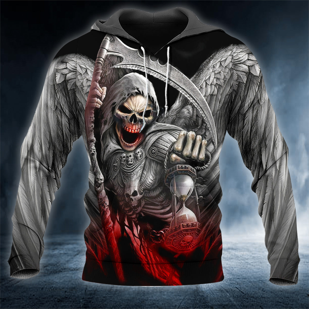 Angel Of Death Grim Reaper With Hourglass Skull 3D All Over Printed Unisex Hoodie US Size