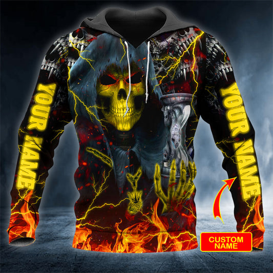 Time Is Up Hourglass Grim Reaper Skull Personalized 3D All Over Printed Unisex Hoodie US Size