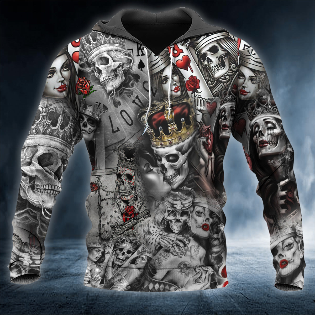 Dead Kiss King Queen Love Game Skull 3D All Over Printed Unisex Hoodie US Size