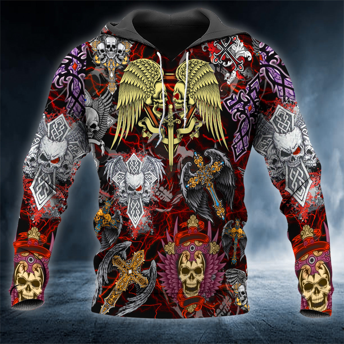 Heroes N Villains The Holy Cross Skull 3D All Over Printed Unisex Hoodie US Size