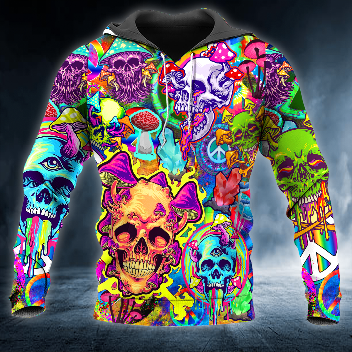 Colorful Psychedelic Magic Mushroom Trippy Skull 3D All Over Printed Unisex Hoodie US Size