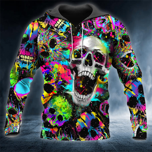 Colorful Soldier Skull 3D All Over Printed Unisex Hoodie US Size