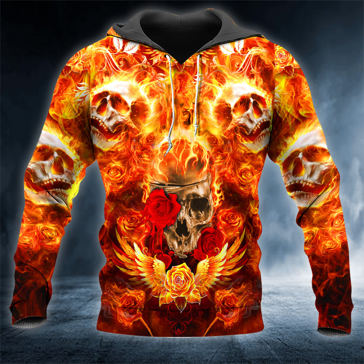 Rose Eye Melting Fire Skull 3D All Over Printed Unisex Hoodie US Size