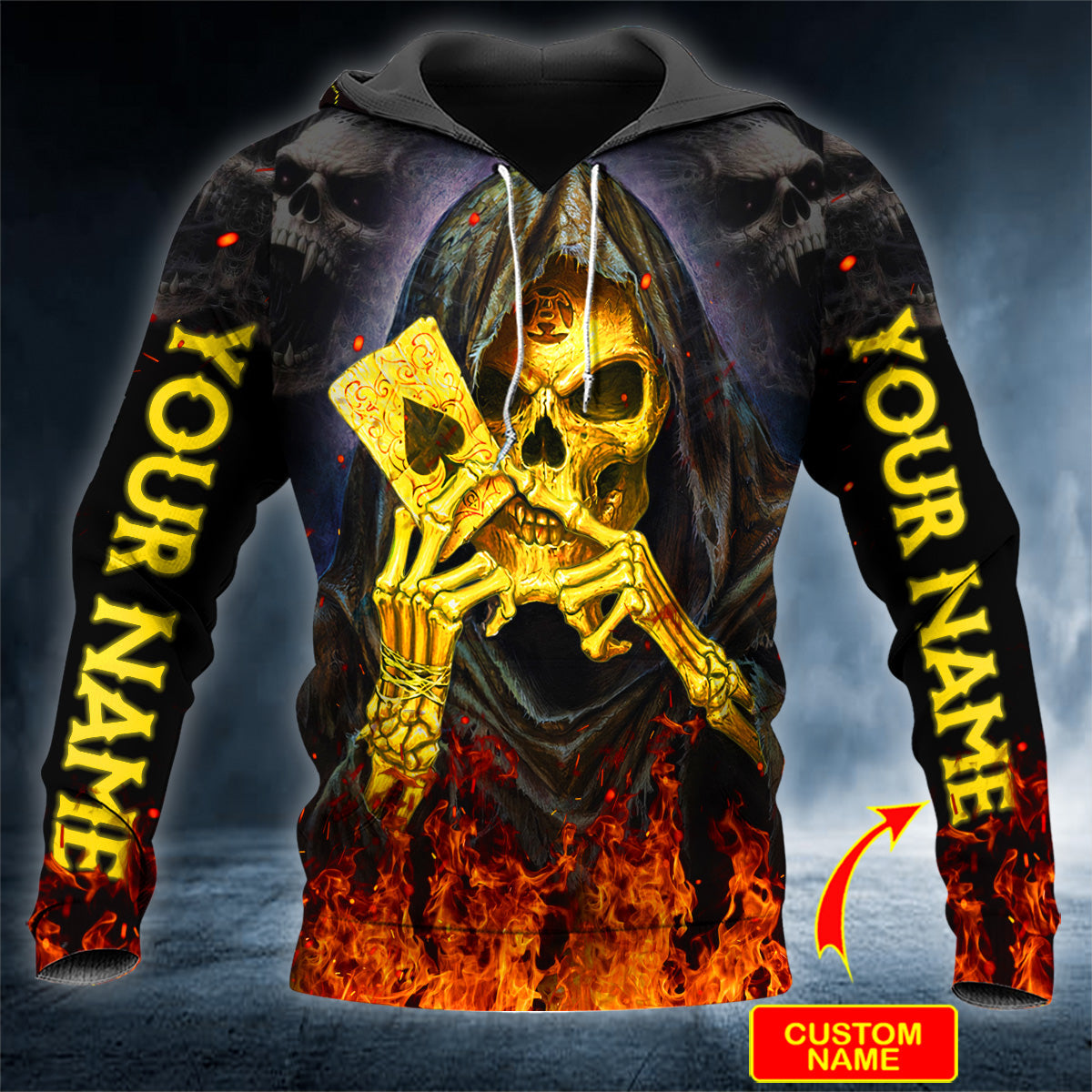 Alchemy Reaper's Ace Fire Skull Personalized 3D All Over Printed Unisex Hoodie US Size