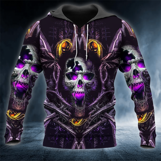 Violet Demon Eyes Ghost Skull 3D All Over Printed Unisex Hoodie US Size