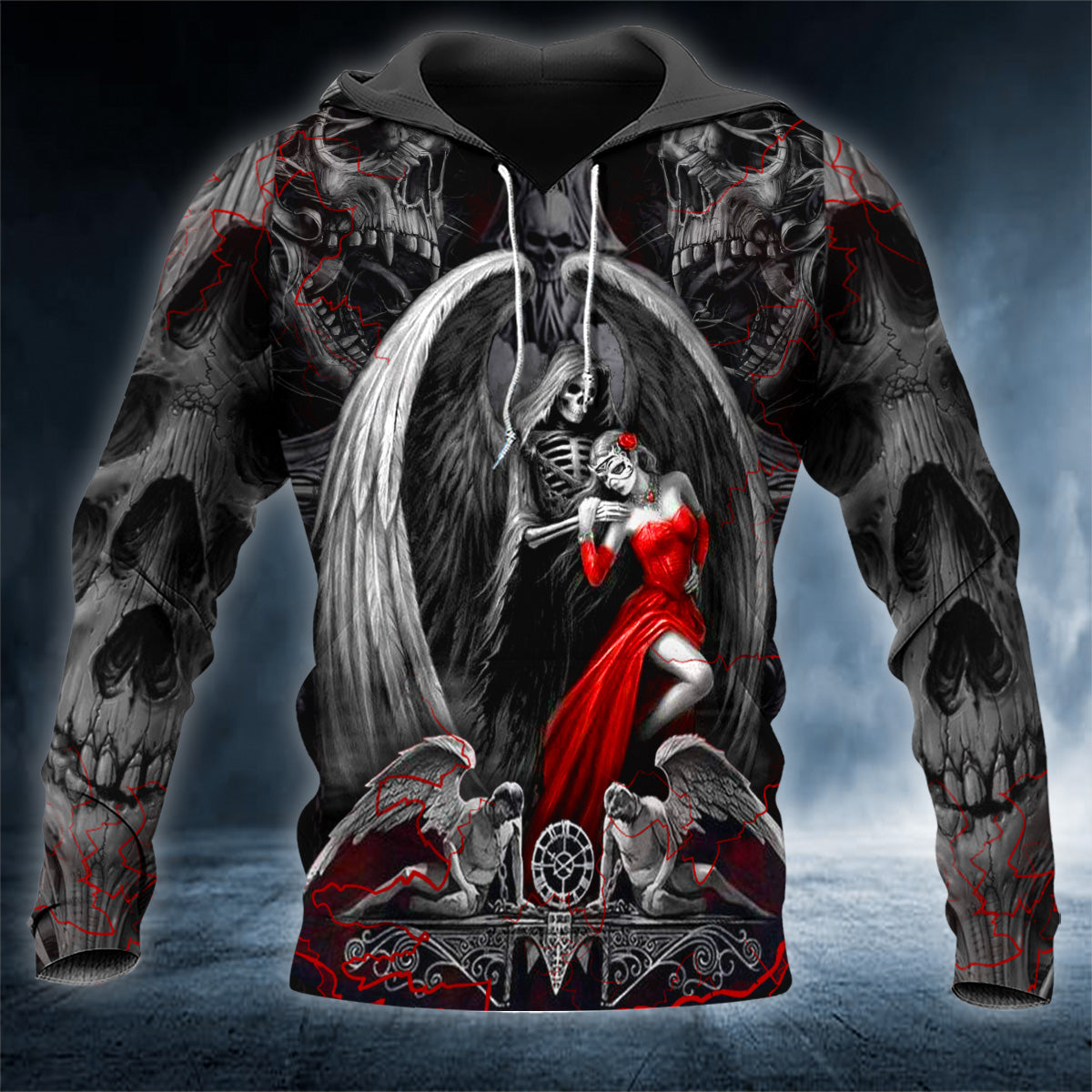 Grim Reaper N Bride Angel Skull 3D All Over Printed Unisex Hoodie US Size