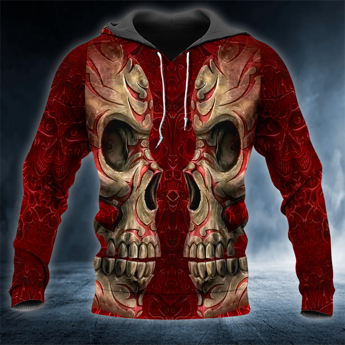 Red Side Of A Skull 3D All Over Printed Unisex Hoodie US Size