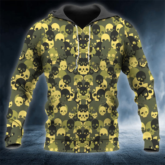 Camo Seamless Pattern Green Camouflage Skull 3D All Over Printed Unisex Hoodie US Size