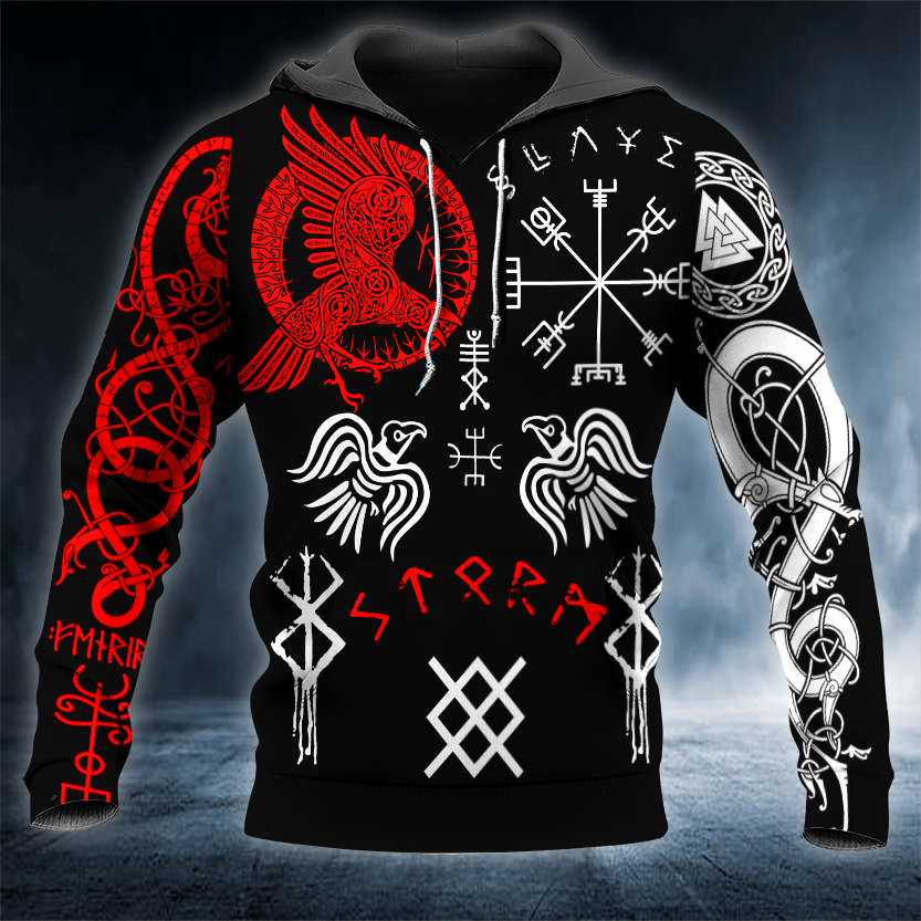 Eagle Valknut Symbol Runes Viking 3D All Over Printed Unisex Hoodie US Size