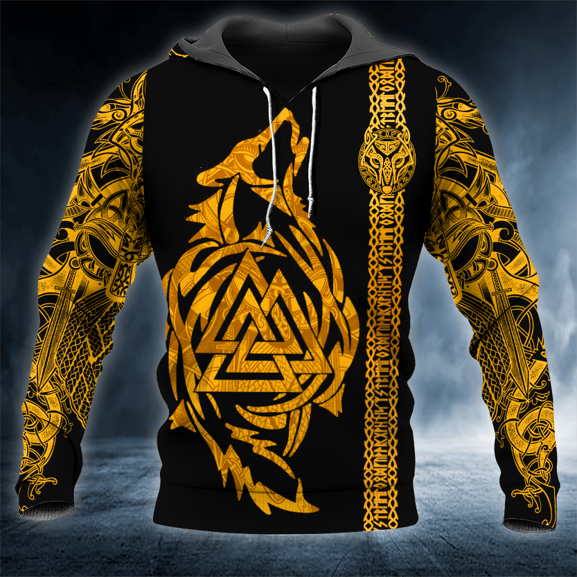 The Valknut Symbol Wolf Viking Tattoo 3D All Over Printed Unisex Hoodie US Size