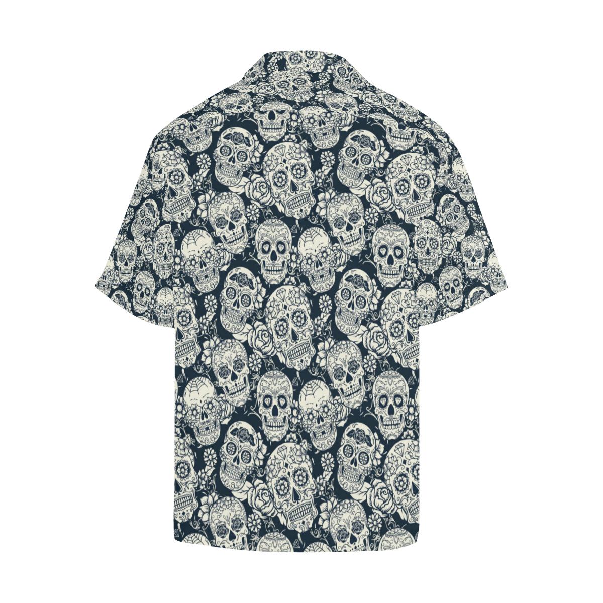 Sugar Skull Black White Pattern Mens All Over Print Hawaiian Shirt