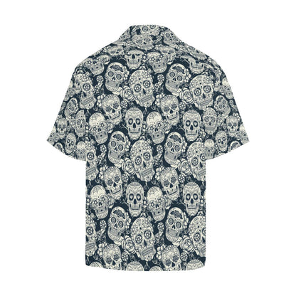 Sugar Skull Black White Pattern Mens All Over Print Hawaiian Shirt