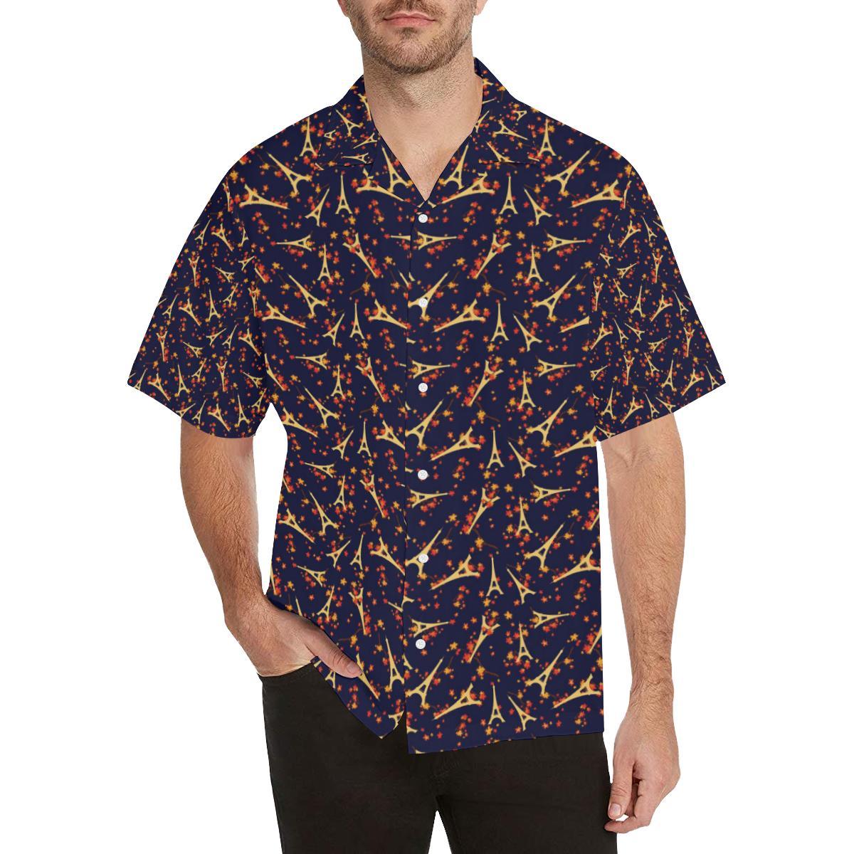 Eiffel Tower Pattern Print Design 02 Mens All Over Hawaiian Shirt