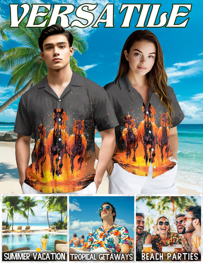 Fire Horse Hawaiian Shirt for Men, Button Down Aloha Shirt - Azhawaiian