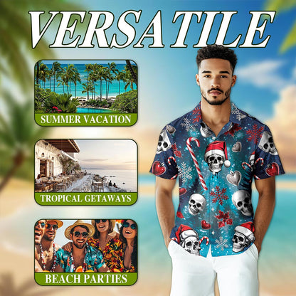 Skull Santa Christmas Hawaiian Shirt for Men, Button Down Aloha Shirt - Azhawaiian