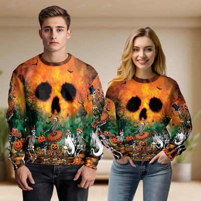 Halloween Skeleton Party Unisex Sweatshirt – Colorful Graphic 3D All Over Print Design