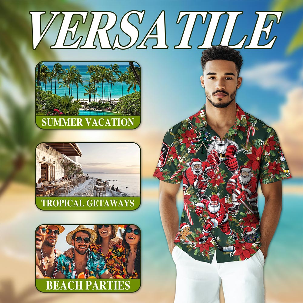 Santa Claus Hockey Hawaiian Shirt for Men, Button Down Aloha Shirt - Azhawaiian