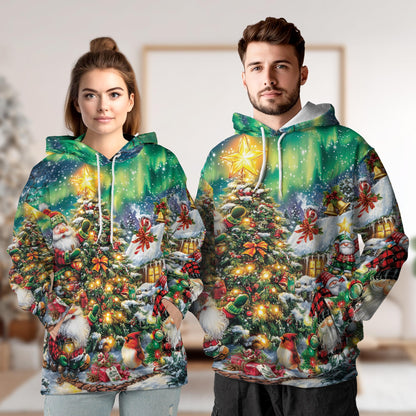 Christmas Gnome All Over Print Hoodie, Funny Santa Xmas Graphic Design