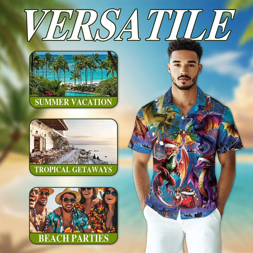 Christmas Dragon Hawaiian Shirt for Men, Button Down Aloha Shirt - Azhawaiian