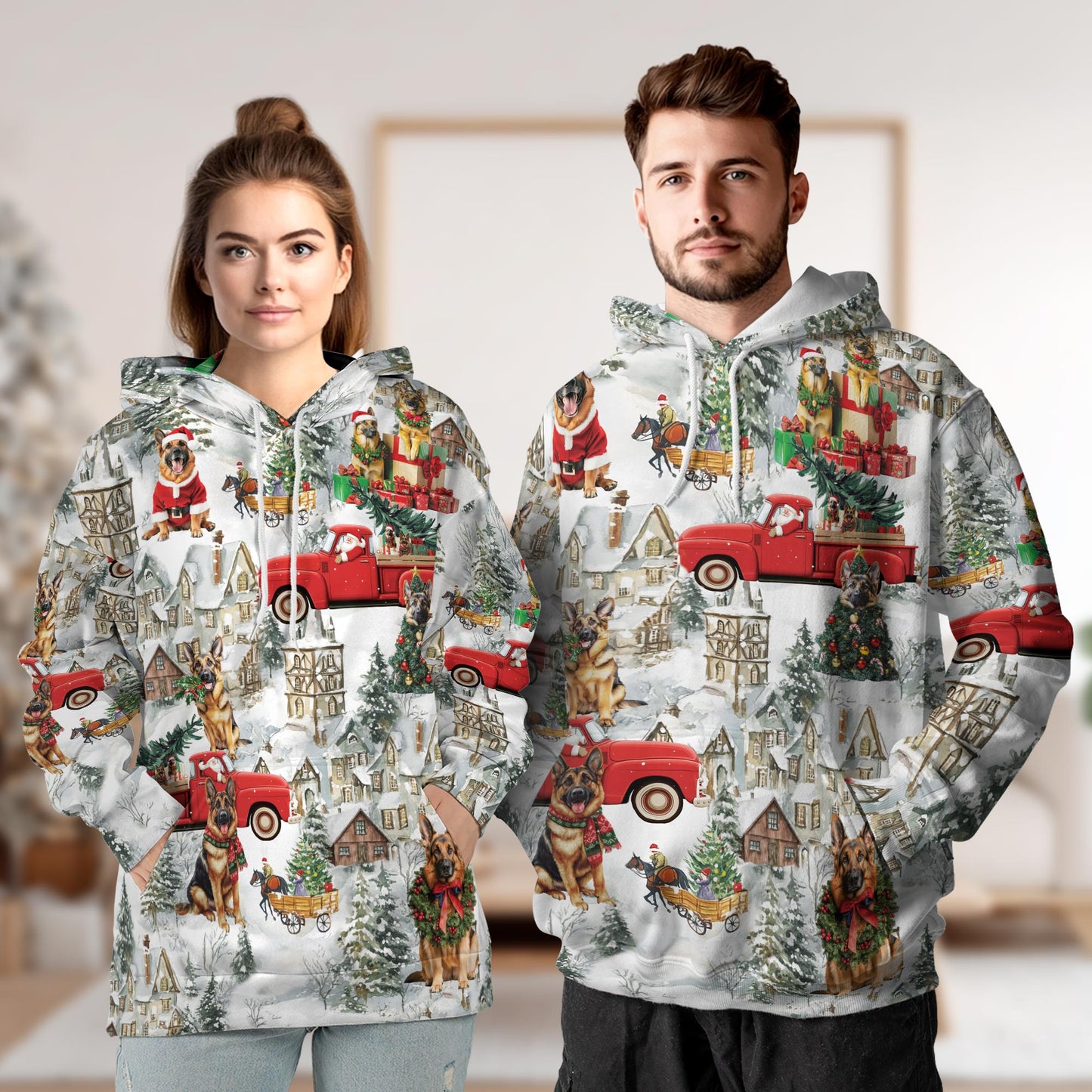 German Shepherd Christmas All Over Print Hoodie, Dog Lover Graphic Design