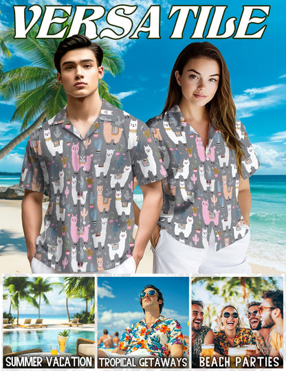 Cute Llama Hawaiian Shirt for Men, Button Down Aloha Shirt - Azhawaiian