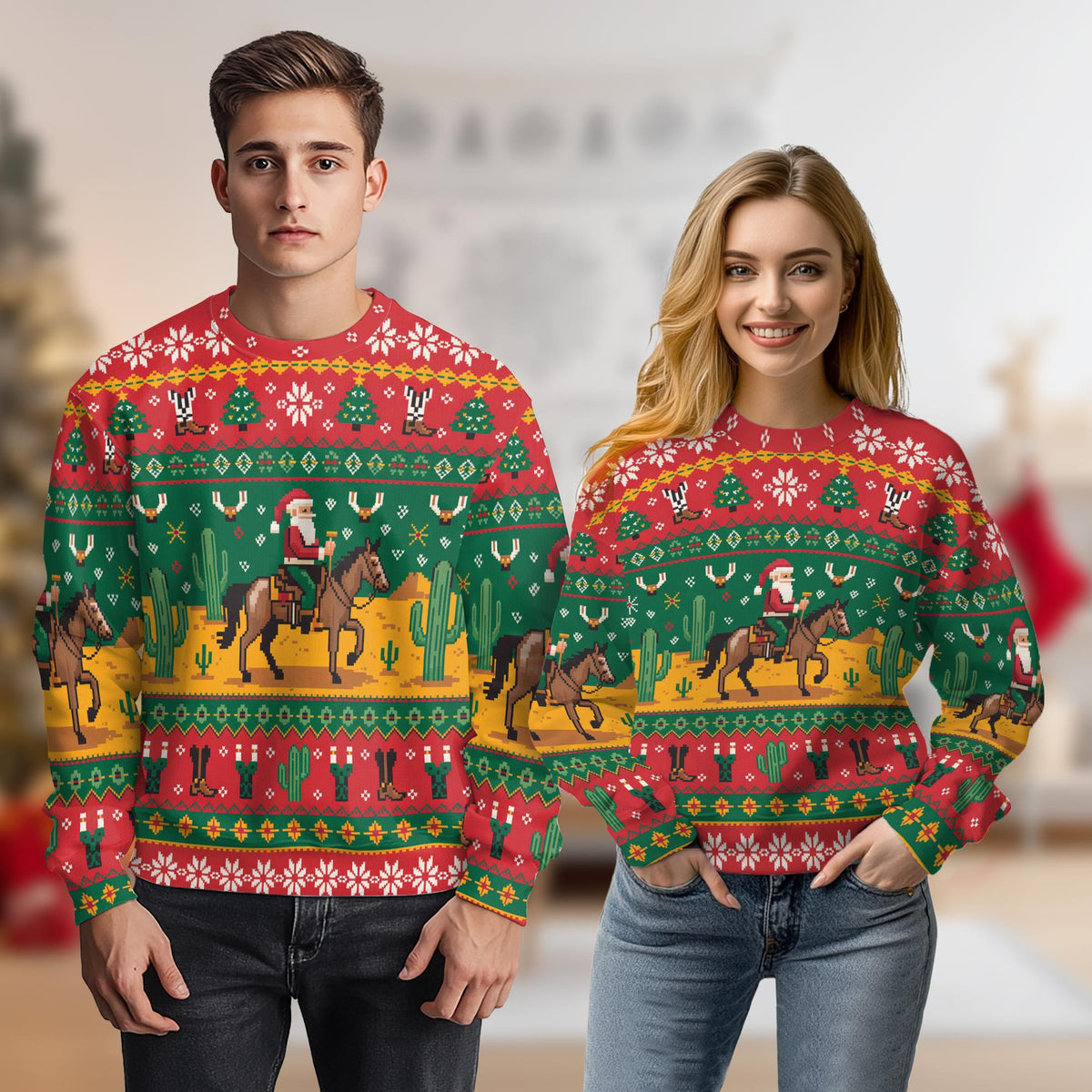 Western Cowboy Santa Christmas Sweatshirt – Christmas 3D All Over Print Design