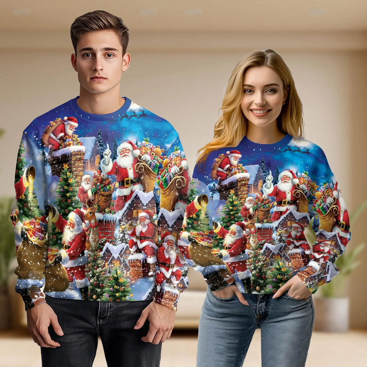 Santa Claus Collage Pattern Sweatshirt – Christmas 3D All Over Print Design