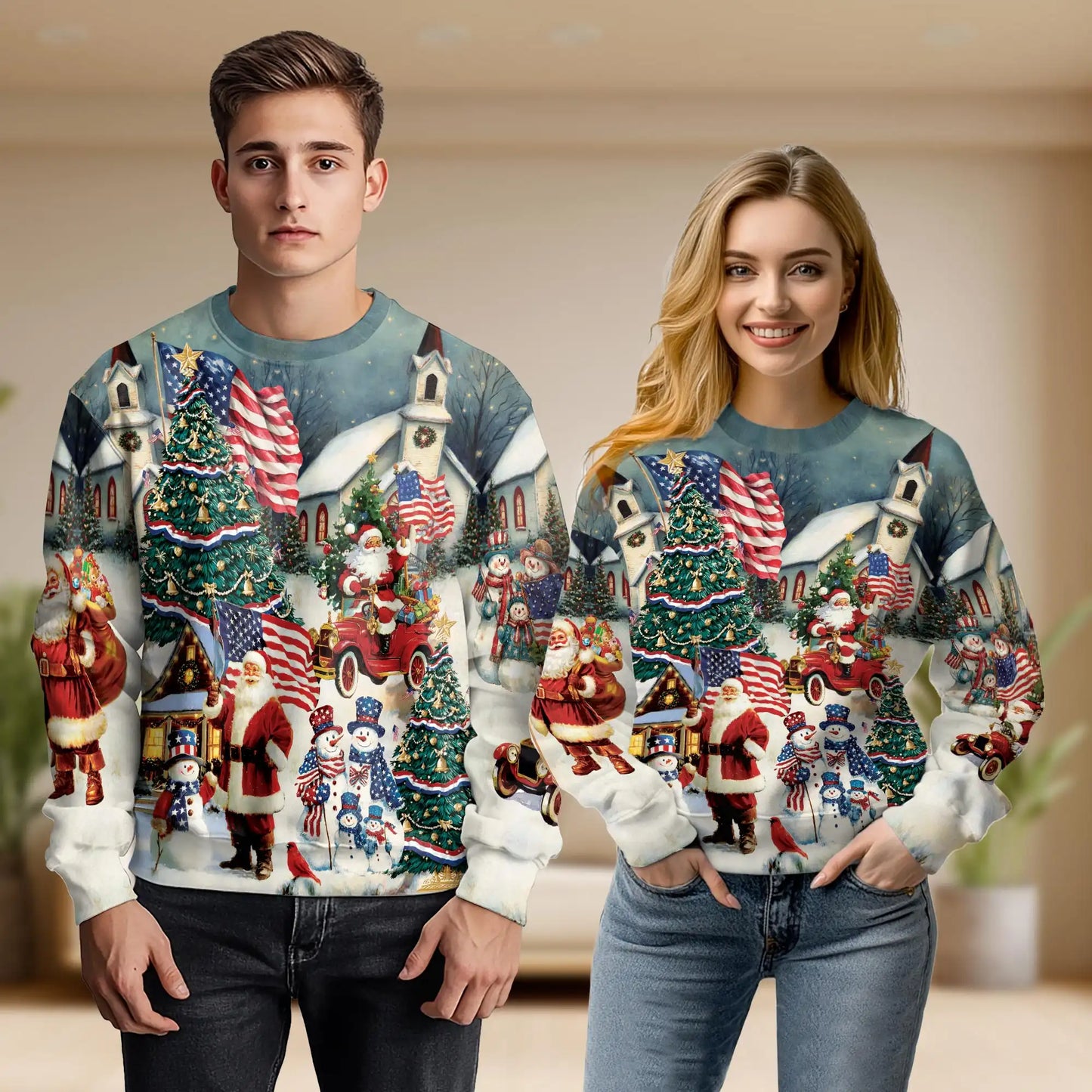 Vintage American Santa Christmas Sweatshirt – Christmas Vintage 3D All Over Print Design